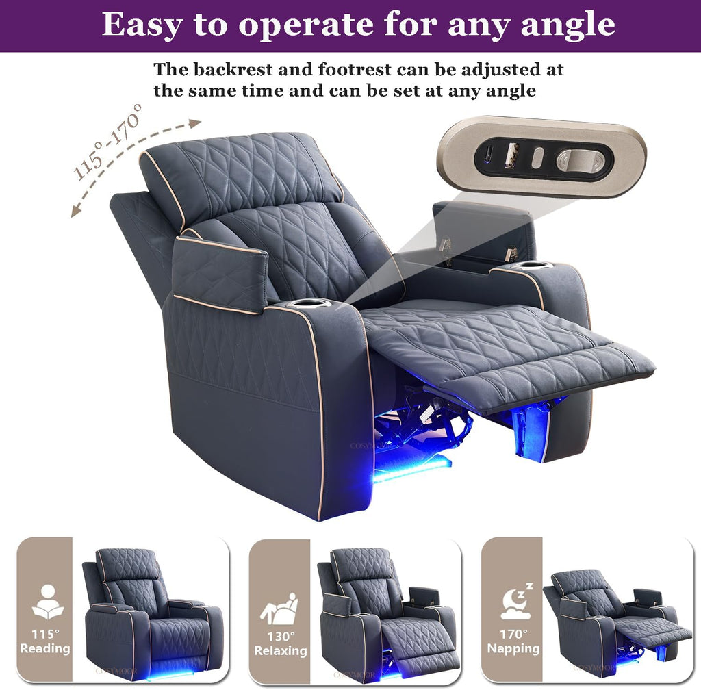 Power Recliner Sofa Set with LED, 3 Pieces Sectional Couch, Sandad Leather Living Room Furniture Sets, Modern Power Reclining Couch Leather Sofa with USB Ports/Cup Holders/Armrest Storage