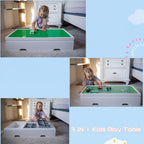 UTEX 3 in 1 Construction Play Table Compatible with Lego, Rolling Kids Activity Train Table with Storage and Wheels, Reversible Top Store Under Beds or Sofas
