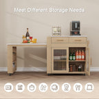 HLR 72" Kitchen Island with Extendable Dining Table, Marble Grain Top Storage Islands with Power Outlet, Rolling Cart on Wheels with Storage Cabinet and 2 Drawers, Pre Table for Kitchen