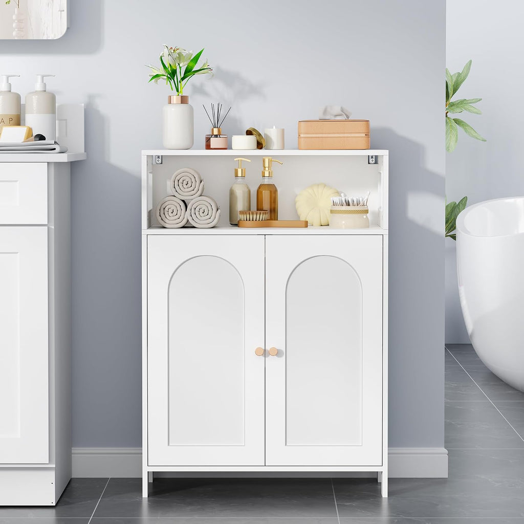 BEWISHOME Bathroom Storage Cabinet, Bathroom Floor Storage Cabinet, Freestanding Bathroom Cabinet with Double Doors and Adjustable Shelves, White 11.8" D x 23.6" W x 33.5" H YYG12W