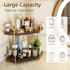 LEEDA 2-Tier Corner Bathroom Counter Organizer, Countertop Makeup & Skincare Organizer Shelf, Two Tiered Vanity Storage Tray for Bathroom Sink, Kitchen Corner Spice Rack, Gold
