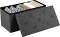 Sweetcrispy 30 Inch Folding Storage Ottoman Bench, Large Hidden Storage Chest with Padded Seat, Foot Rest Stool Supports Up to 660Lbs, End of Bed Bench for Bedroom, Living Room, Linen Fabric, Grey
