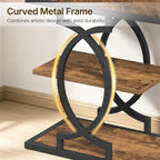 YATINEY End Table, 4-Tier Side Table with Hidden Drawer for Living Room | Storage Shelves, Sturdy Curved Metal Frame, Retro Panels, Stylish Design,Wooden Nightstand