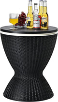 S AFSTAR Cool Bar Table, 8 Gallon Rattan Patio Bar Cooler Table with Ice Bucket & Height Adjustable Tabletop, Beer & Wine Cooler, Outdoor Indoor Cocktail Coffee Table for Patio Party Pool Deck (Black)