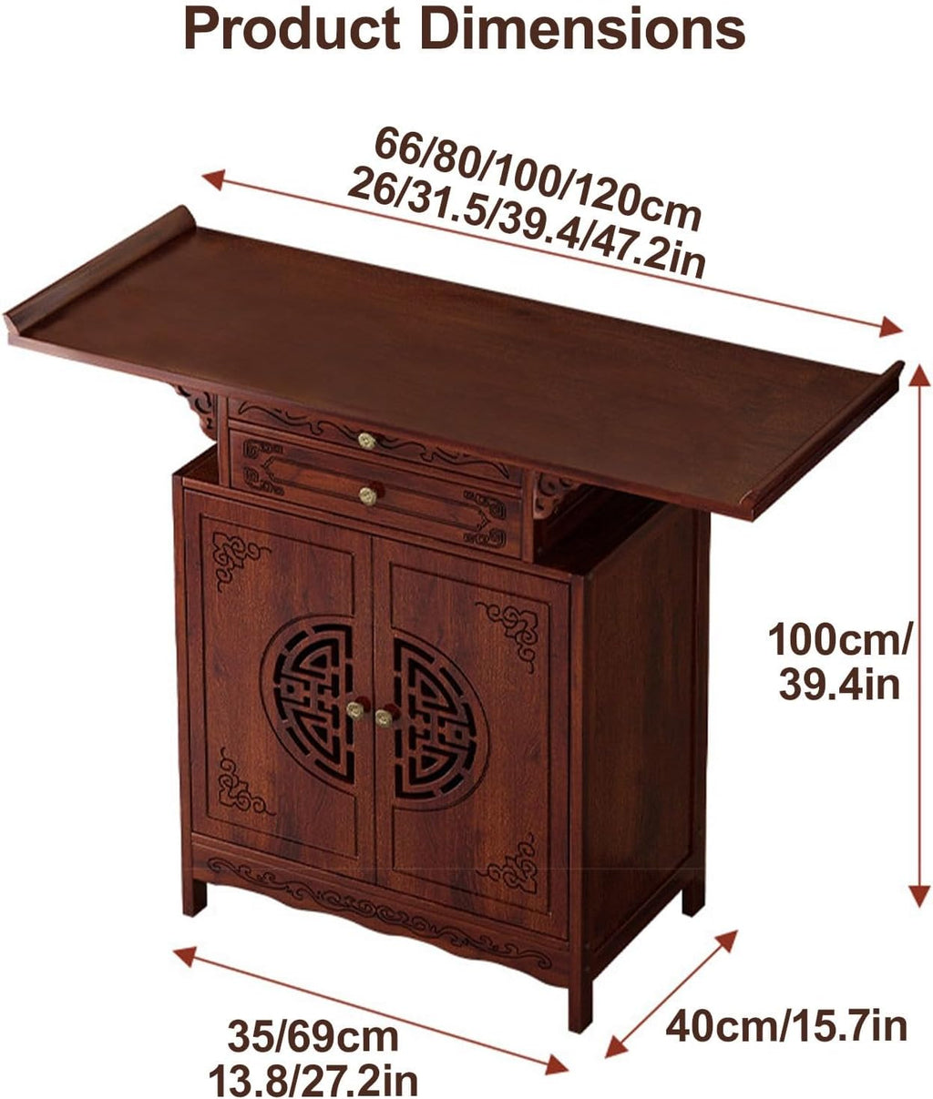 Free Standing Altar Table, Prayer Altar, Chinese Meditation Shrine Table with Storage, Personal Prayer Shrine Desk for Incense and Pray(66 * 35cm/26 * 13.8in)