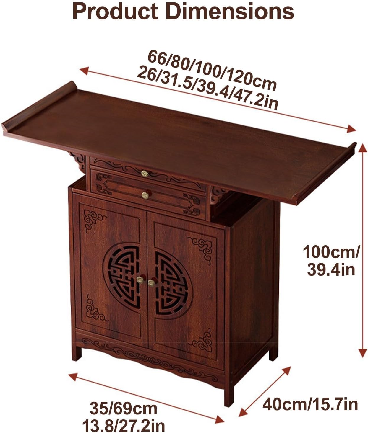 Free Standing Altar Table, Prayer Altar, Chinese Meditation Shrine Table with Storage, Personal Prayer Shrine Desk for Incense and Pray(66 * 35cm/26 * 13.8in)