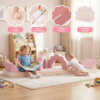 Flower Kids Play Couch 10PCS Toddler Couch High Density Foam Sectional Sofa Playroom Kids Furniture for Girls and Boys Bedroom (Pink)