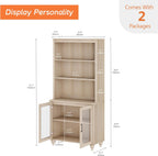 WAMPAT 72'' Tall Kitchen Pantry Cabinet with Storage, 34'' Wide Dining Hutch with Glass Doors and Adjustable Shleves, Farmhouse Pantry Storage for Home Decor, Living Room, Home Office, Light Oak