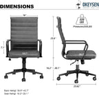 Okeysen Genuine Leather Office Chair, Mid-Century Modern Real Leather Conference Room Chairs, Ergonomic Executive Ribbed Height Adjustable Swivel Rolling Desk Chair for Home Office.