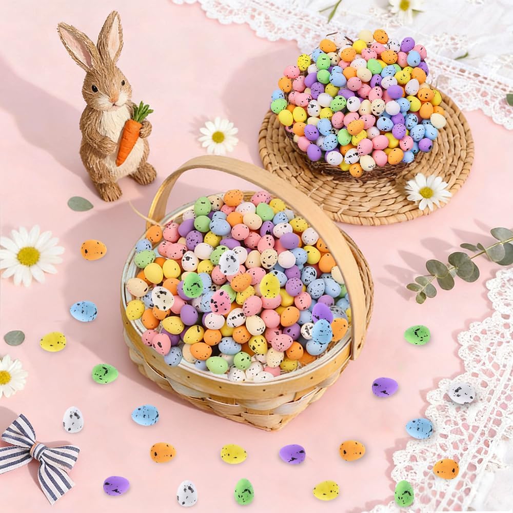 Celltestria 150 Pcs 8 Colors Mini Easter Eggs Artificial Foam Speckled Eggs Small Pastel Decorative Easter Bird Eggs for Basket Fillers Spring Party Favors Wreath Decor Craft Projects