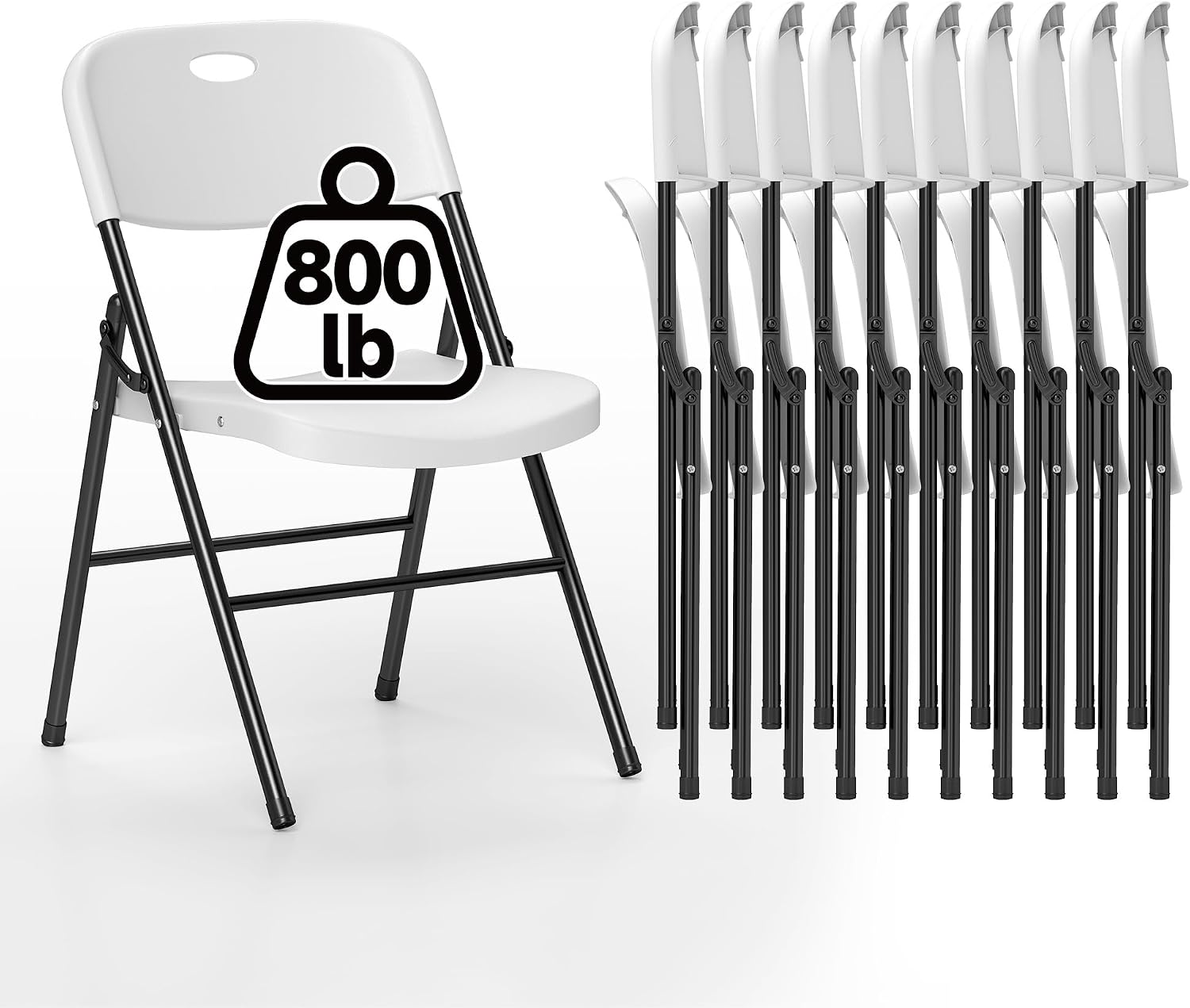 10 Pack Folding Chair, 800 Weight Limit Heavy Duty Plastic Folding Chair Portable Seating for Indoor Outdoor Events, Wedding, Party, Restaurant, Meeting Room White