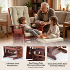 Glider Rocking Chair for the Nursery with Ottoman, 3A Solid Rubberwood Frame, Smooth-Gliding Rocking Chair,Easy to Assemble, for Nursery, Living Room, Bedroom, Classroom (Brown)