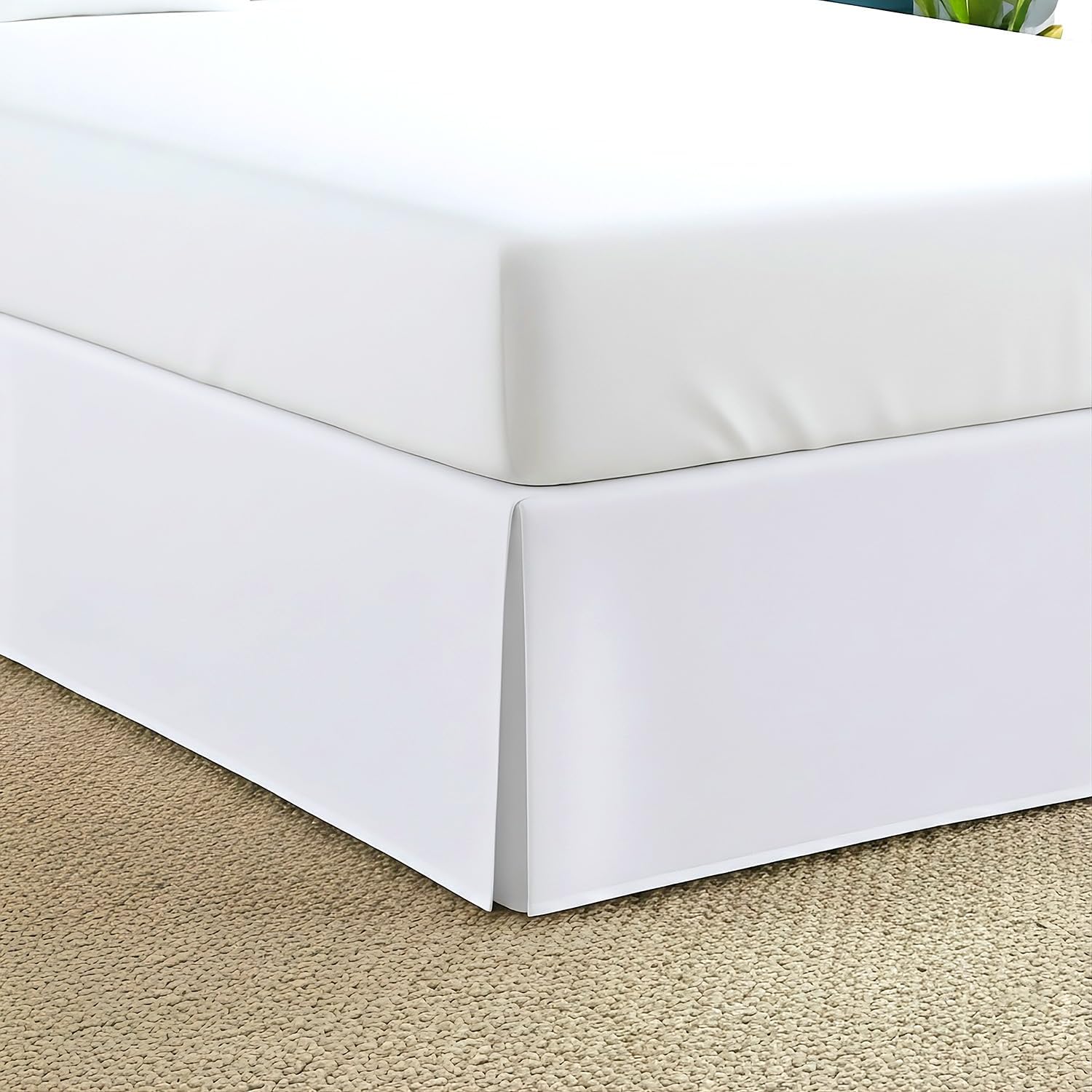 Egyptian Cotton Split Corner Bed Skirt King Size with 9" Drop Length, Platform Style with Easy Fit, Classic Tailored Look, Hotel Quality Bed-Skirts (White, Solid)