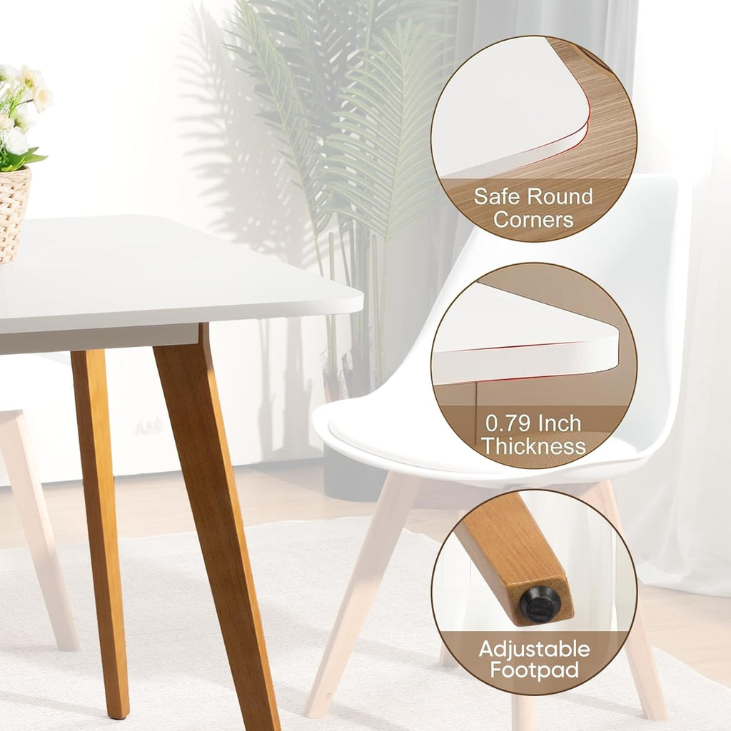 27.6" Small Dining Table for 2-4, White Square Kitchen Table with Solid Wood Legs Mid Century Modern Dining Table for Small Spaces, Dining-Room, Apartment, Farmhouse, Living Room
