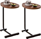 C-Shaped Side Table, Modern Minimalist Wooden Tray End Table, Mobile Snack Table with Wheels for Sofa, Coffee Cup & Fruit Stand
