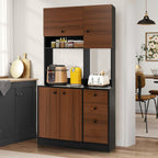 PETSITE Kitchen Buffet Hutch Storage Cabinet, 71" Freestanding Pantry with 3 Cabinets & Drawers, Adjustable Shelves, Microwave Cupboard for Living Room, Dining Room (Walnut)