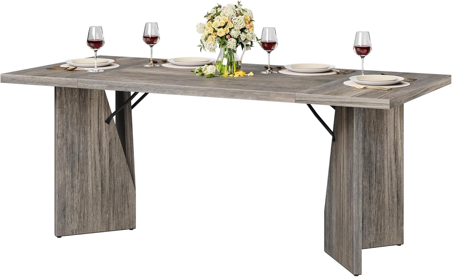 GarveeHome 70.9'' Rectangular Dining Table for 6-8, Wooden Thickened Long Desk, Farmhouse Kichen Table with Sturdy Frame and M-Shaped Legs, for Dining Room, Kitchen, Living Room, Office, Retro Brown