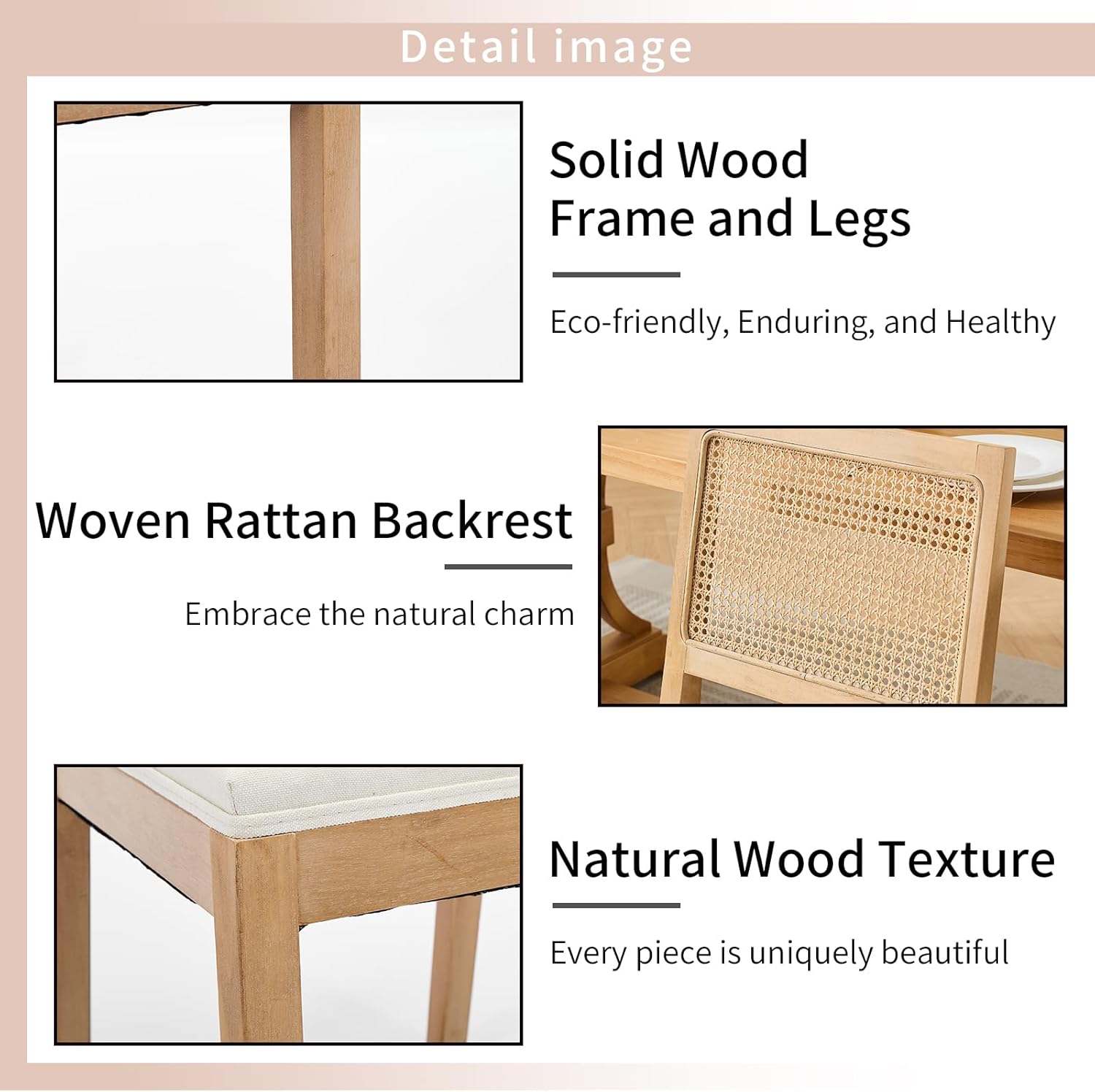 ODUSE-DAILY French Country Dining Chairs Set of 4, Cream Kitchen & Dining Room Chairs Set of 4, Ivory Rattan Dining Chairs, Cane Low Back, Wood Legs, Sillas De Comedor (Rattan, Beige, 4Pcs)