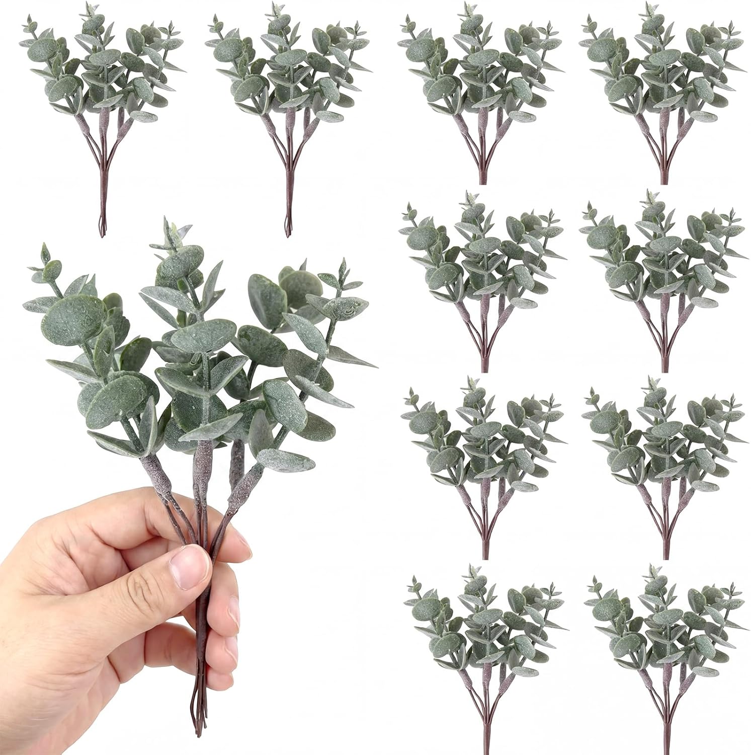 60 Pcs Mini Eucalyptus Stems 6 Inch Artificial Greenery Stem for DIY Bridal Wedding Vase Bouquet Floral Arrangement Centerpiece Baby Shower Home Table Decor Floating Candles