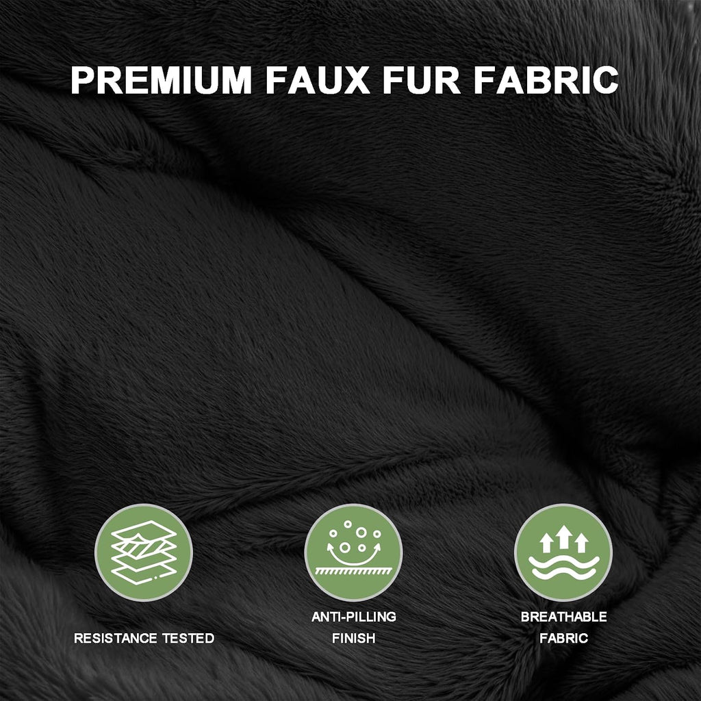 Grezone Cozy Saucer Chairs Faux Fur Living Room Reading Lounge with Soft Thick Padded Seat Metal Frame Modern Style for Bedroom Home,Black