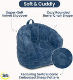 Delta Children - Serta Kids Plush Barrel Toddler Chair, Soft Foam Chair Bean Bag Chair Alternative for Boys and Girls, Cozy Seat for Reading, Watching Cartoons, Playroom Nursery Bedroom, Denim Blue