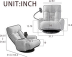 360° Swivel Floor Gaming Chair Linen Folding Chaise Lounge Chair Adjustable Cozy Sofa Chair with Armrests, Phone Holder & Padded Cushion, Ideal for Living Room, Bedroom (Grey)