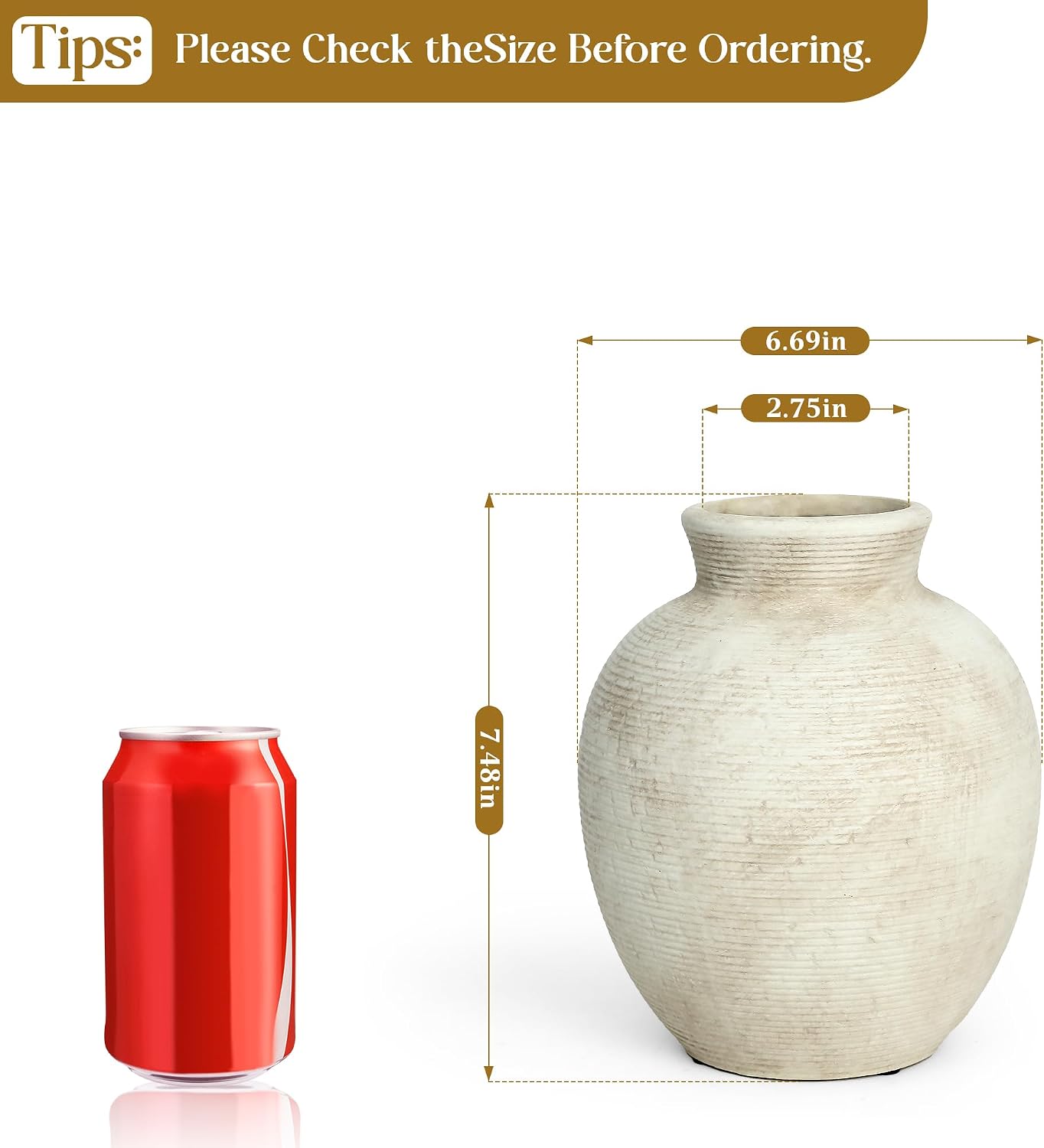 7.4 Inch Vintage Large Ceramic Flower Vase | for Living Room, Dining Room, Bathroom Indoor & Outdoor Home Decor