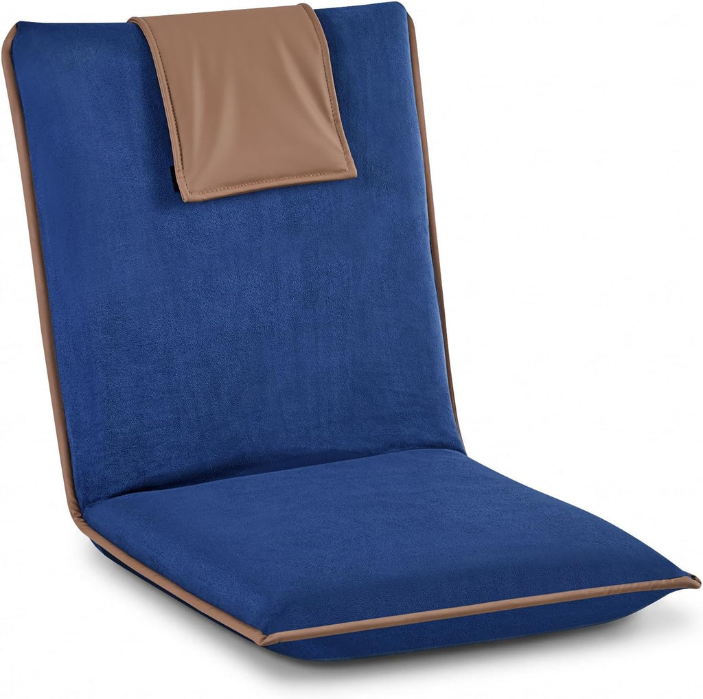 VEVOR Floor Chair, 6 Adjustable Positions Folding Floor Gaming Chair with Back Support, Easy to Carry, Sturdy Metal Frame with Recycled Foam and Suede Fabric Surface, for Reading, Relaxing, Dark Blue