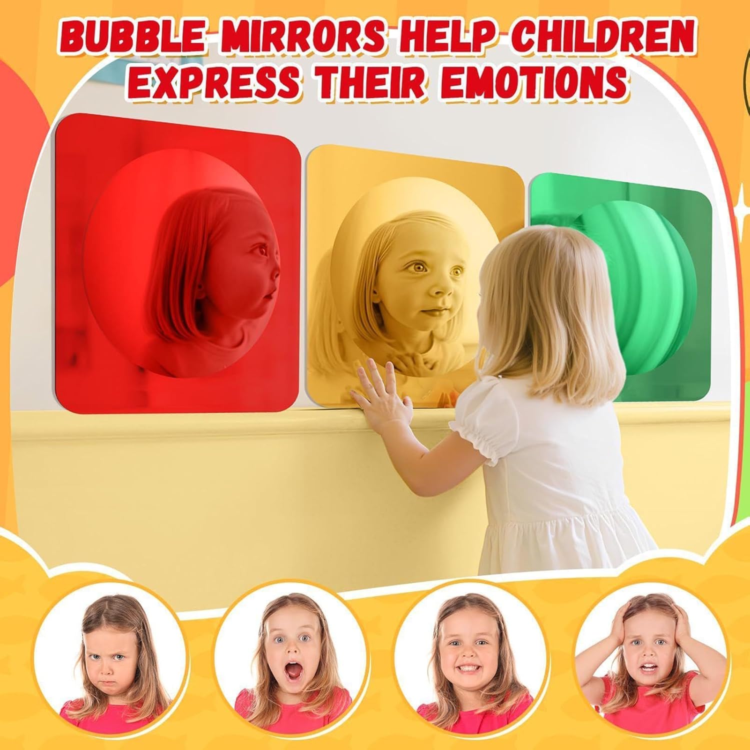 3 Pieces Sensory Wall Mirror Acrylic Bubble, Colorful Acrylic Bubble Wall Mirror, Interactive Sensory Convex Bubbles Mirrors, for Feelings Exploration Tactile Stimulation Boys Girls Preschool Home