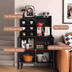 Kitchen Pantry Cabinet with Adjustable Shelves, Freestanding Kitchen Cupboard, Tall Storage Cabinet, Farmhouse Coffee Cabinet, for Bedroom, Dining Room, Office(Black,130x100cm/51.2x39.4in)