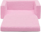 Delta Children Cozee Flip-Out Sherpa 2-in-1 Convertible Sofa to Lounger for Kids, Pink
