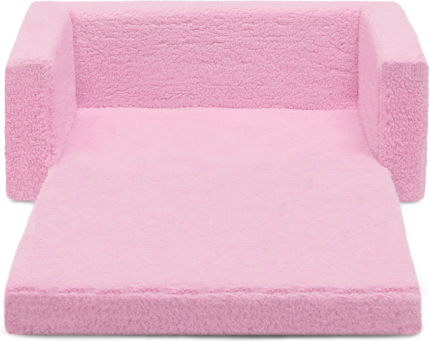 Delta Children Cozee Flip-Out Sherpa 2-in-1 Convertible Sofa to Lounger for Kids, Pink