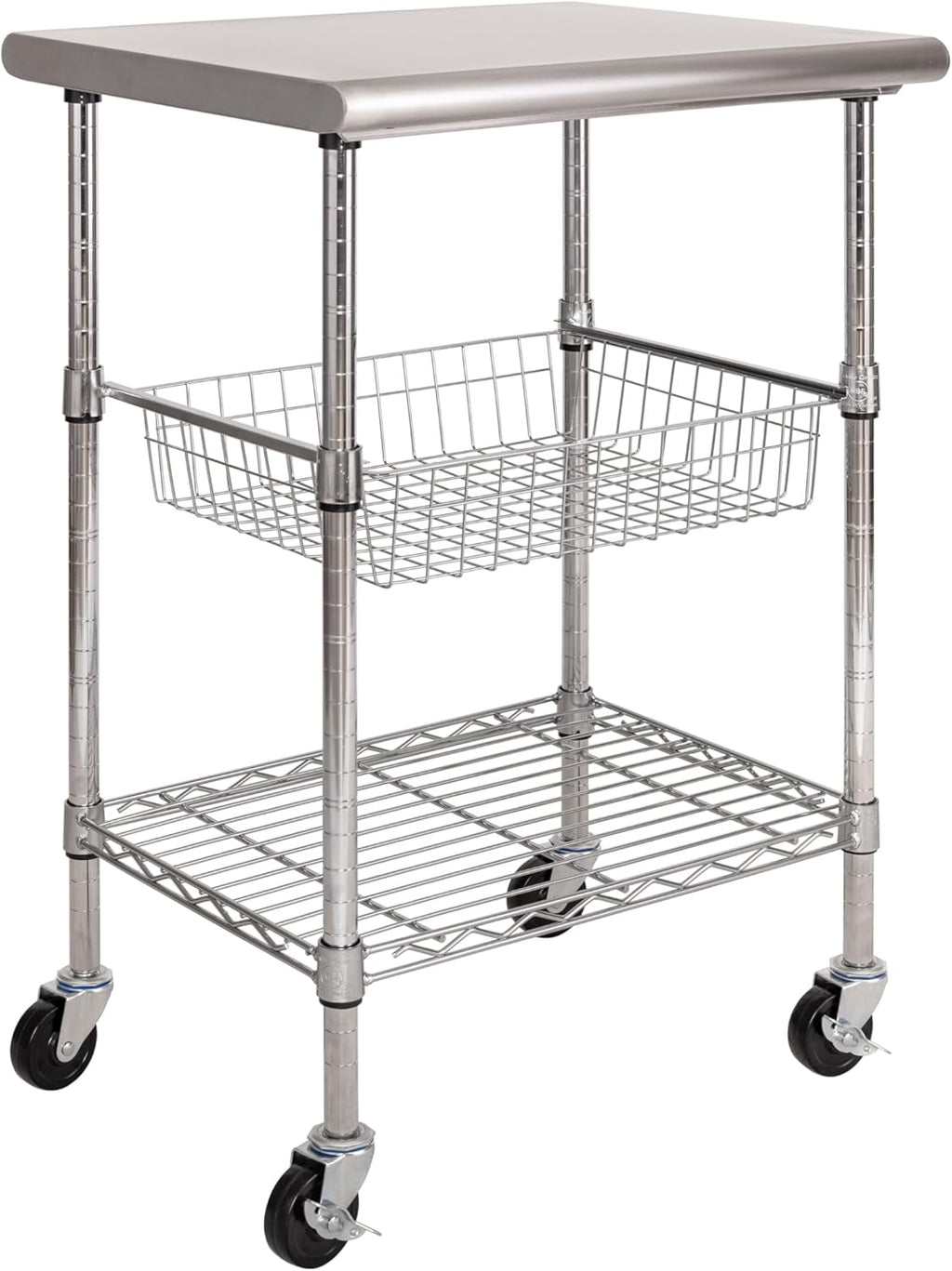 Seville Classics Commercial Work Table Island Utility Cart Prep Station, for Restaurant, Kitchen, Warehouse, Garage, Hotel, Home, Stainless-Steel Top NSF, 24" W x 20" D