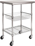Seville Classics Commercial Work Table Island Utility Cart Prep Station, for Restaurant, Kitchen, Warehouse, Garage, Hotel, Home, Stainless-Steel Top NSF, 24" W x 20" D