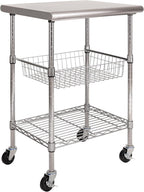 Seville Classics Commercial Work Table Island Utility Cart Prep Station, for Restaurant, Kitchen, Warehouse, Garage, Hotel, Home, Stainless-Steel Top NSF, 24" W x 20" D