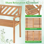 Tangkula Acacia Wood Outdoor Loveseat Bench, 2-Person Patio Garden Bench with Armrests & Backrest, Slatted Wooden Outside Seating Furniture for Backyard, Porch, Deck (V-Shaped Backrest)