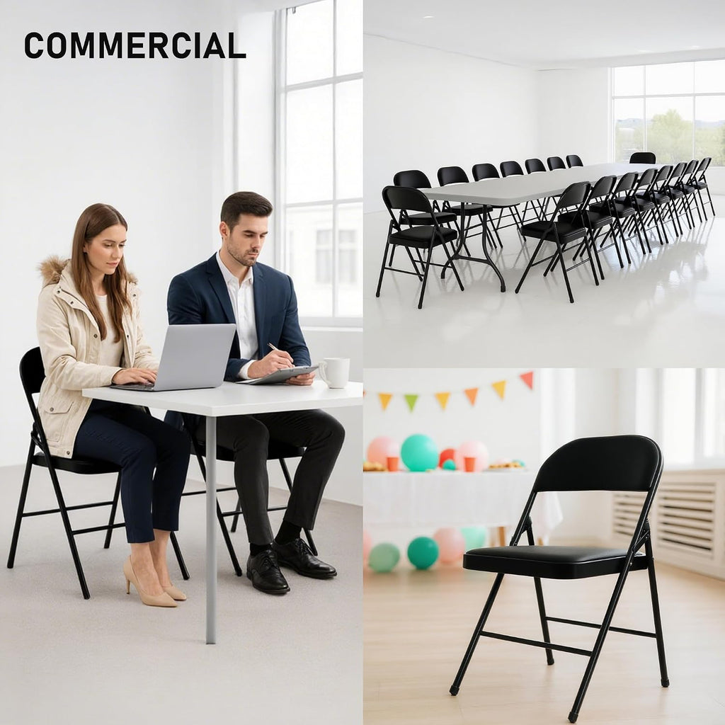SEALAMB 16 Pack Folding Chairs with Cushion Seat, Heavy Duty Metal Frame Portable Stackable Chairs for Wedding Party Office School Church Events, Indoor Outdoor Use, 350 lb Capacity, Black