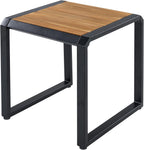 Outdoor Side Table with Teak Wood Top, Metal Frame Patio Accent Table, 120 lbs Capacity, Modern Indoor & Outdoor End Table, Porch, Poolside, Living Room, Sleek Minimalist Design, Teak,Black