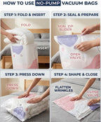 No‑pump Vacuum Storage Bags Aneed Family, Press & Seal, No Pump Needed, Saves Space, Reusable, 3D Compression Organization, Keeps Clothes Dry & Dust‑free for Bedding, Off‑season Gear