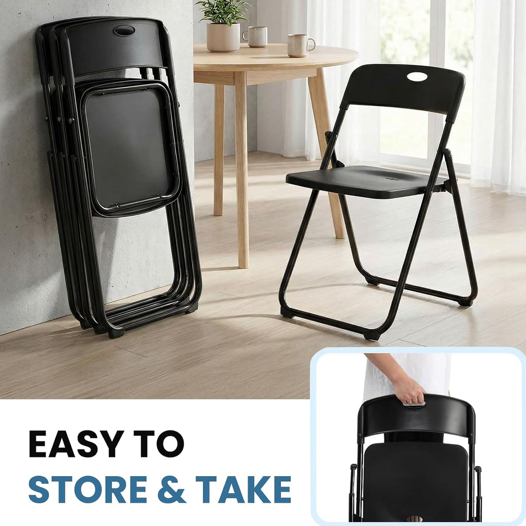 10 Pack Black Plastic Folding Chairs, Indoor Outdoor Portable Stackable Commercial Seats with Steel Frame for Home Office Wedding Party Events Kitchen Dining, 350lb Capacity