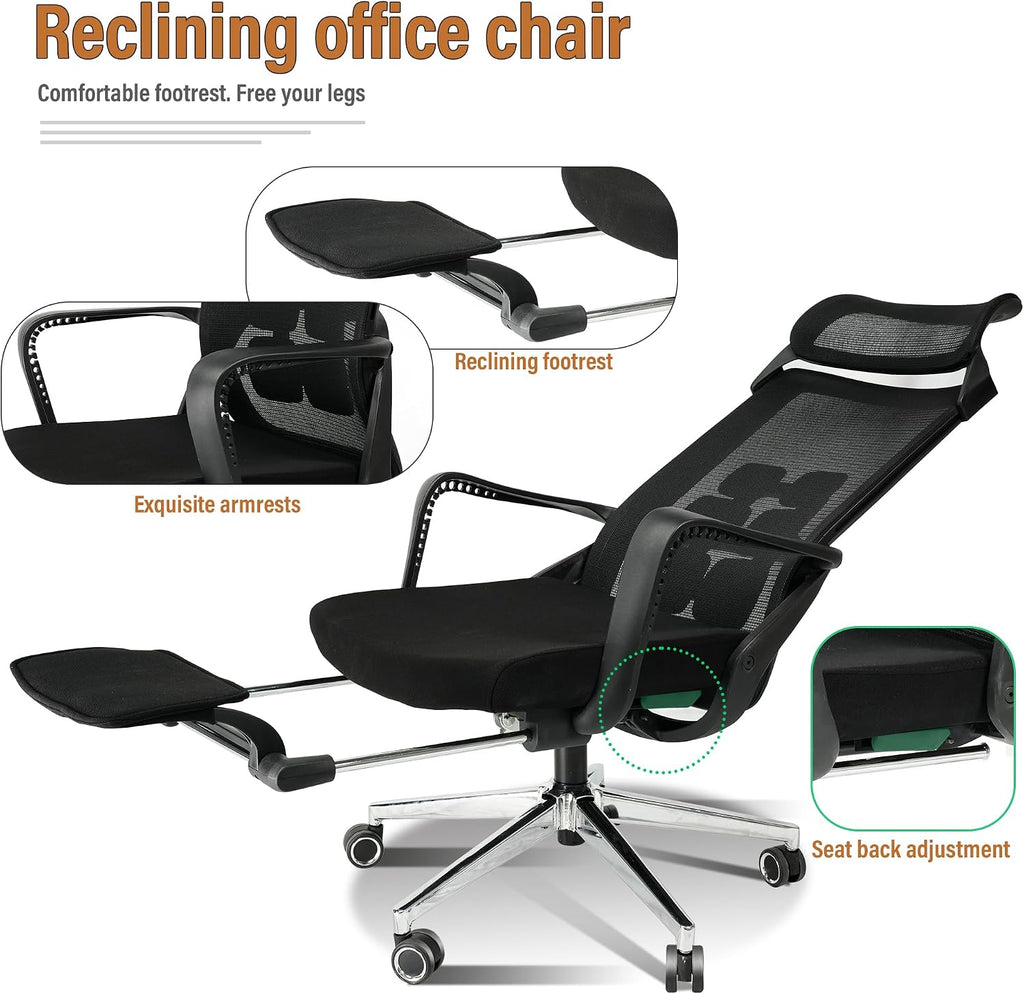Ergonomic Office Chair with Footrest, High Back Desk Chair with Adjustable and Removable Headrest for Waist or Back Support,3 Gear Tilting Backrest,400lbs Weight Capacity Metal Base with Swivel Wheels