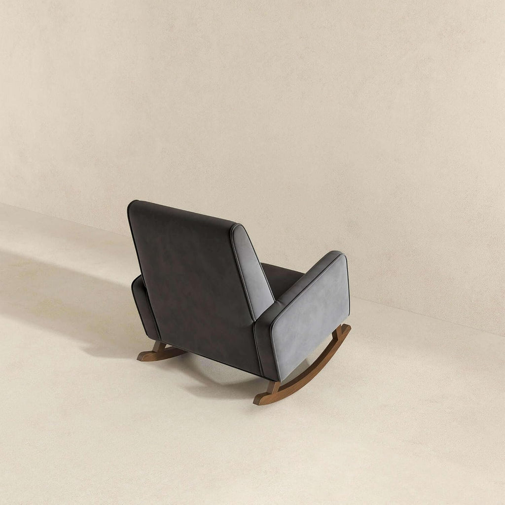 Rocking Chair, Nursery Chair, Stain Dark Grey Fabric Glider Chair, Solid Wood Frame Accent Rocker for Living Room, Bedroom, Reading, 300 lb Capacity, 36.6 in H