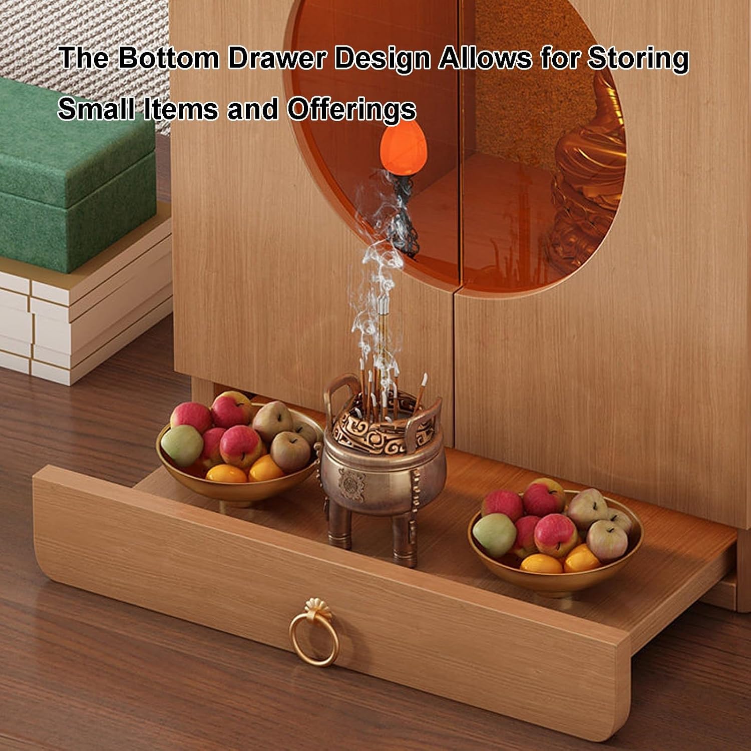 Meditation Table, Altar Table with Drawer,Used for Meditation and Prayers, Bamboo Furniture for Displaying Jars, Plants and Books(Yellow,30x30x40cm/12x12x16in)