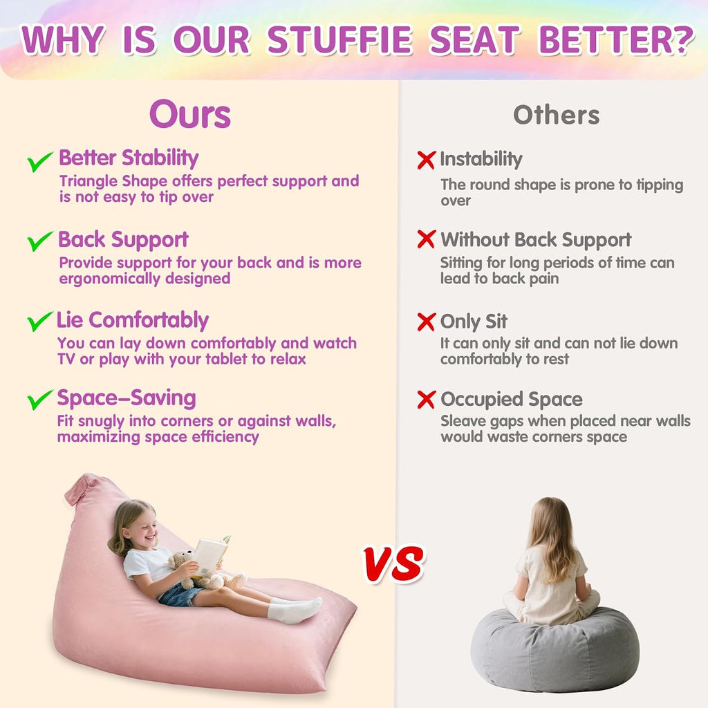 Jorbest Stuffed Animals Storage Bean Bag Chair for Kids and Adults, Luxury Velvet Stuffed Animals Bean Bag Storage, Cover Only(Sweet Pink 200 L/52 Gal)