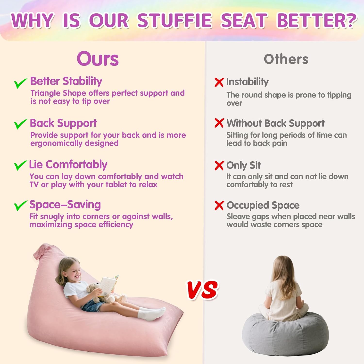 Jorbest Stuffed Animals Storage Bean Bag Chair for Kids and Adults, Luxury Velvet Stuffed Animals Bean Bag Storage, Cover Only(Sweet Pink 200 L/52 Gal)