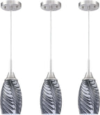 Viinew Mini Glass Pendant Light 4.72" with Handblown Black Gray Marble Art Glass Hanging Light 3-Pack Oval Ceiling Hanging Light Fixture for Dining Room Kitchen Island Cafe Foyer Hallway