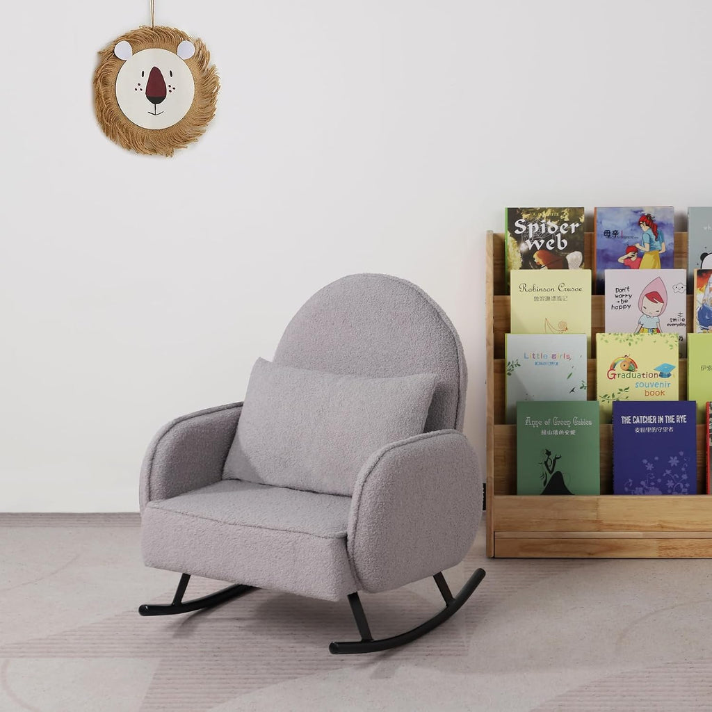 Baby Rocking Chair,Toddler Chair,Kids Chair,Kids Sofa, Shaky Metal Foot and Sherpa Fabric,Toddler Rocking Armchair for Boys and Girls Rest (Grey)