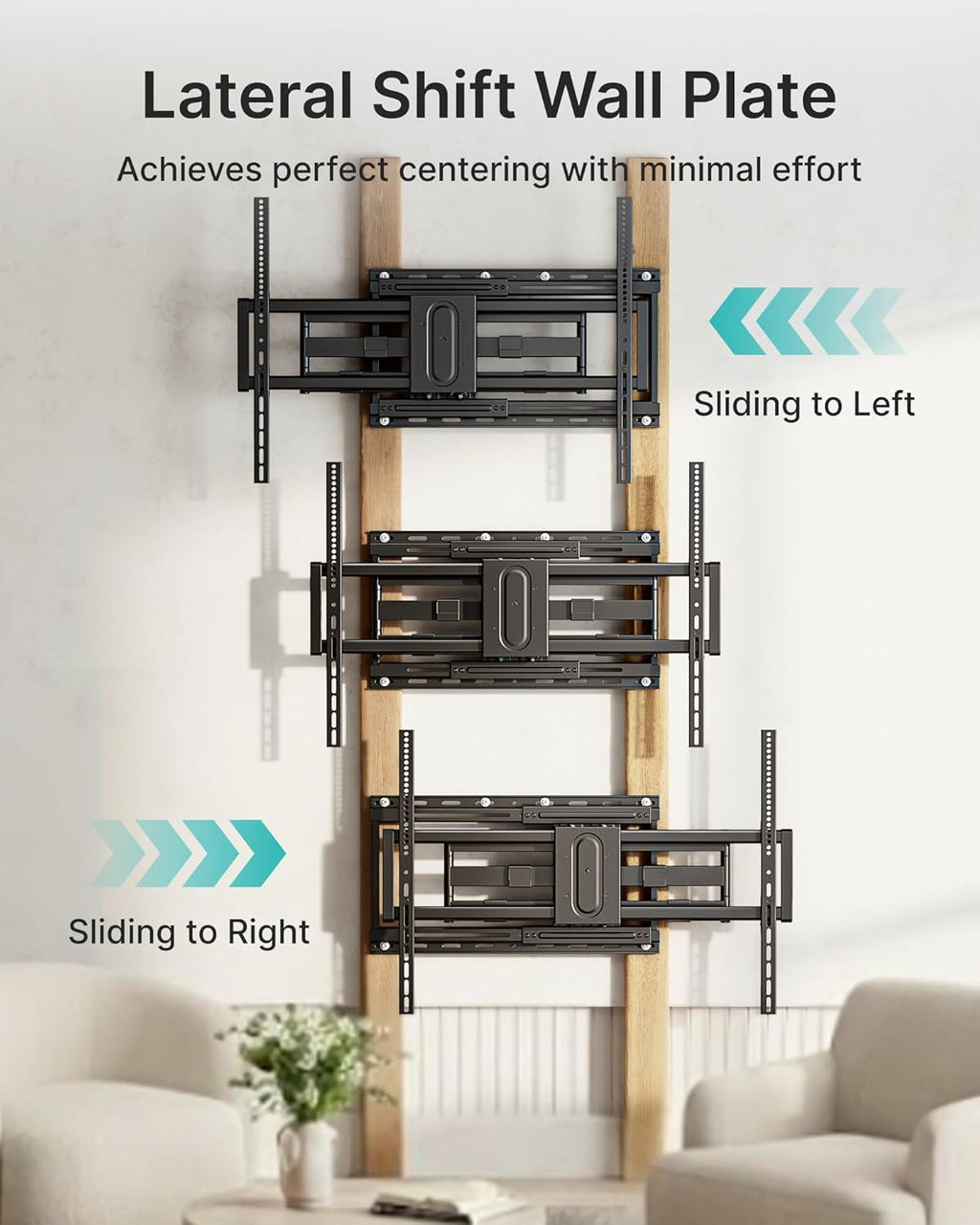 Pegzone Full Motion TV Wall Mount for 43-100 Inch TVs up to 176lbs, 25.2" Extension, Swivel Heavy Duty TV Bracket, Sliding Dual Arms for Off-Center Studs, Fits 16"/ 18" /24" Wood Studs, VESA 800x600