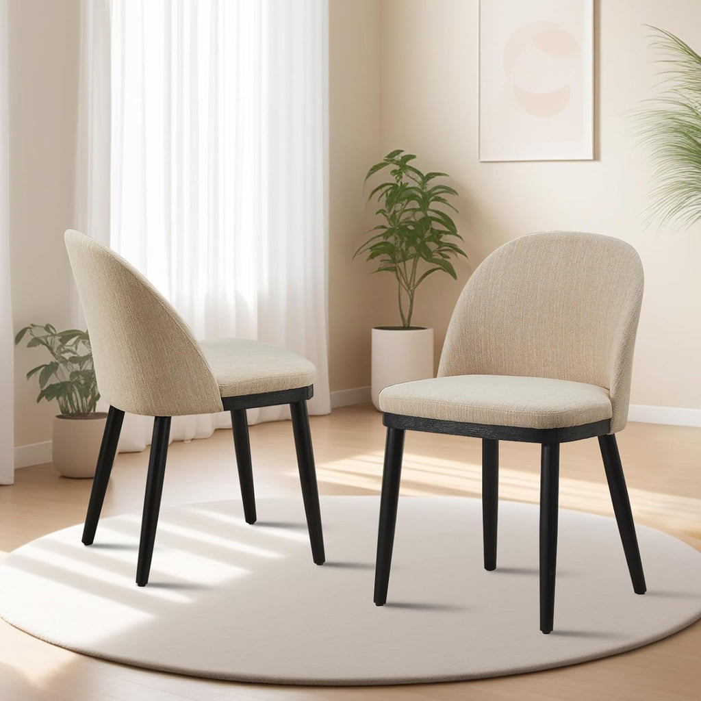 Garvee Wooden Dining Chairs Set of 6, Upholstered Kitchen Dining Room Chair, Modern Linen Fabric Farmhouse Dinner Chair with Leveling Feet/High Backrest Support for Dining Room, Living Room,Beige