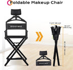 BYOOTIQUE Makeup Artist Stool Chair Protable 28" Height Tall Folding Directors Chair Aluminum Makeup Chair with Head Rest for Wedding Hair Stylist Studio Salon Vanity Craft Show, Black